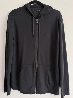 John Varvatos Black Zip-Up Hoodie with Subtle Logo